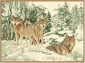 Пушистый овальный ковер Фауна 142-01  Волки