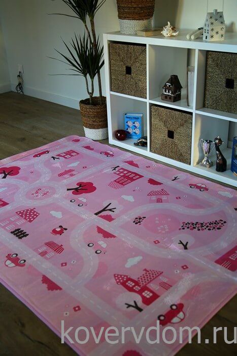 Детский развивающий 3D ковер с дорогами  ДОРОЖКИ-ДОМИКИ розовый 86148